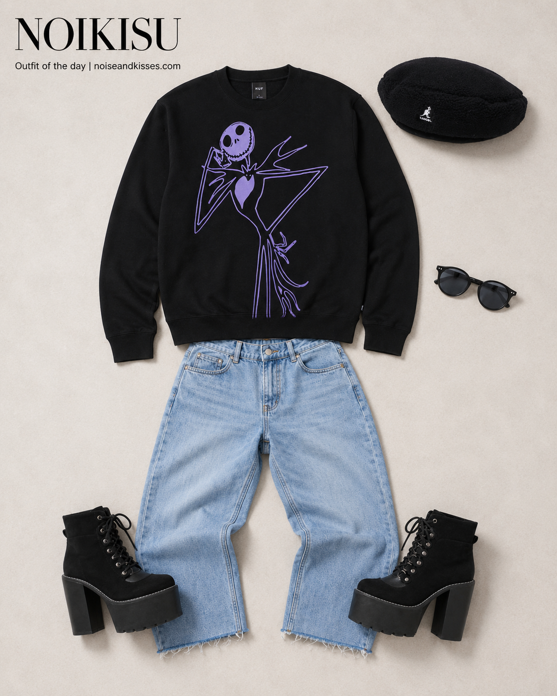 HUF ナイトメア ブラックストリートコーデ